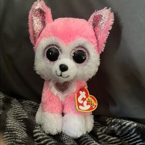 Ty Pink and White Beanie Boo Plush Toy
